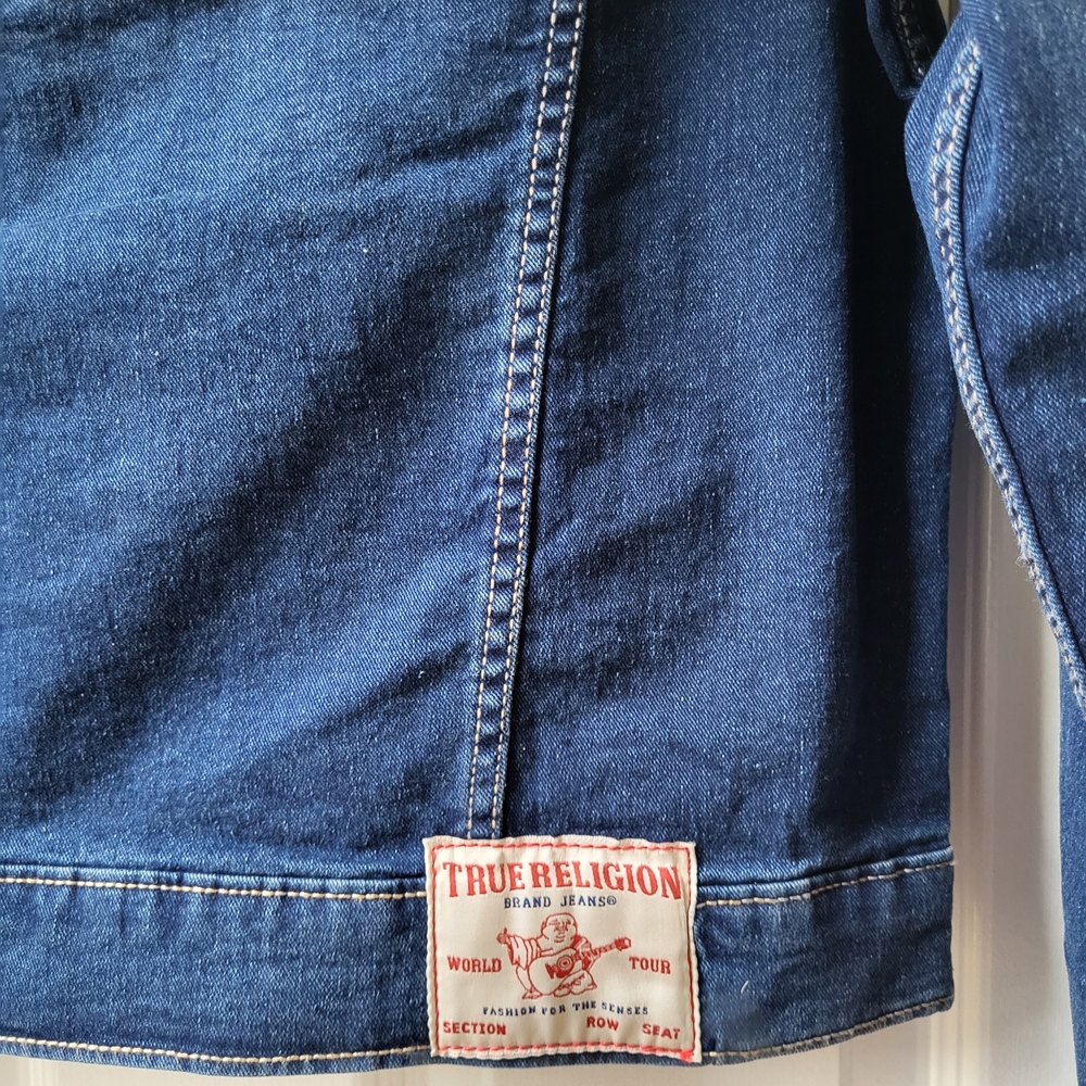 TRUE RELIGION Women's Relaxed Denim Trucker Hooded Jacket size M New Medium NWT - Picture 5 of 11